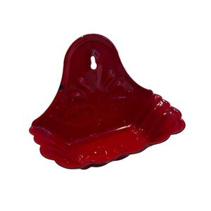 Vintage Red Enamel Soap Dish Farmhouse Scalloped Wall Hanging Decor